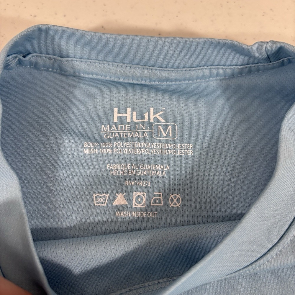 FLAWS! HUK Icon X Light Blue Solid Fishing Performance L/S Shirt Blue Size M - Picture 6 of 13